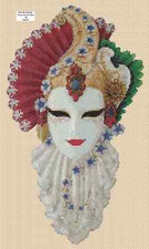 Venetian Mask, Burgundy,Green and Gold Counted Cross Stitch Chart  No. 7-264b 