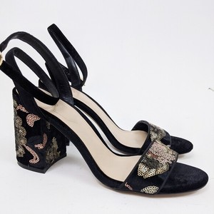 black sequin block heels