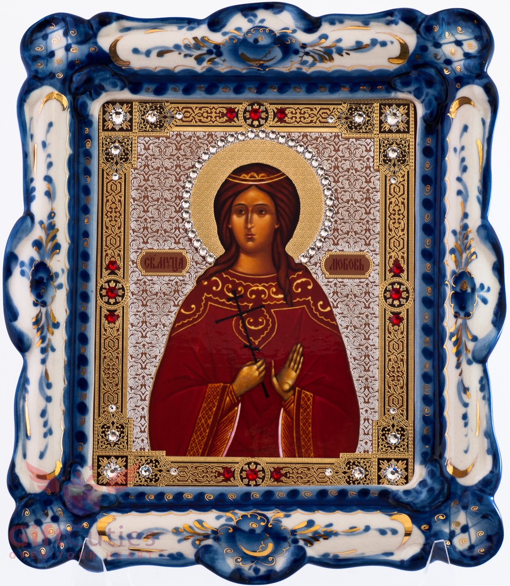 Porcelain Gzhel Christian Icon of Saint Love Charity Cвятая