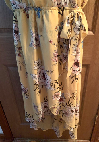 MAURICES GELBES KUNSTKLEID WICKEL GEFÜTTERT COLD SHOULDER GEBLÜMT LÄNGERER RÜCKEN SCHÖN L - Bild 8 von 14