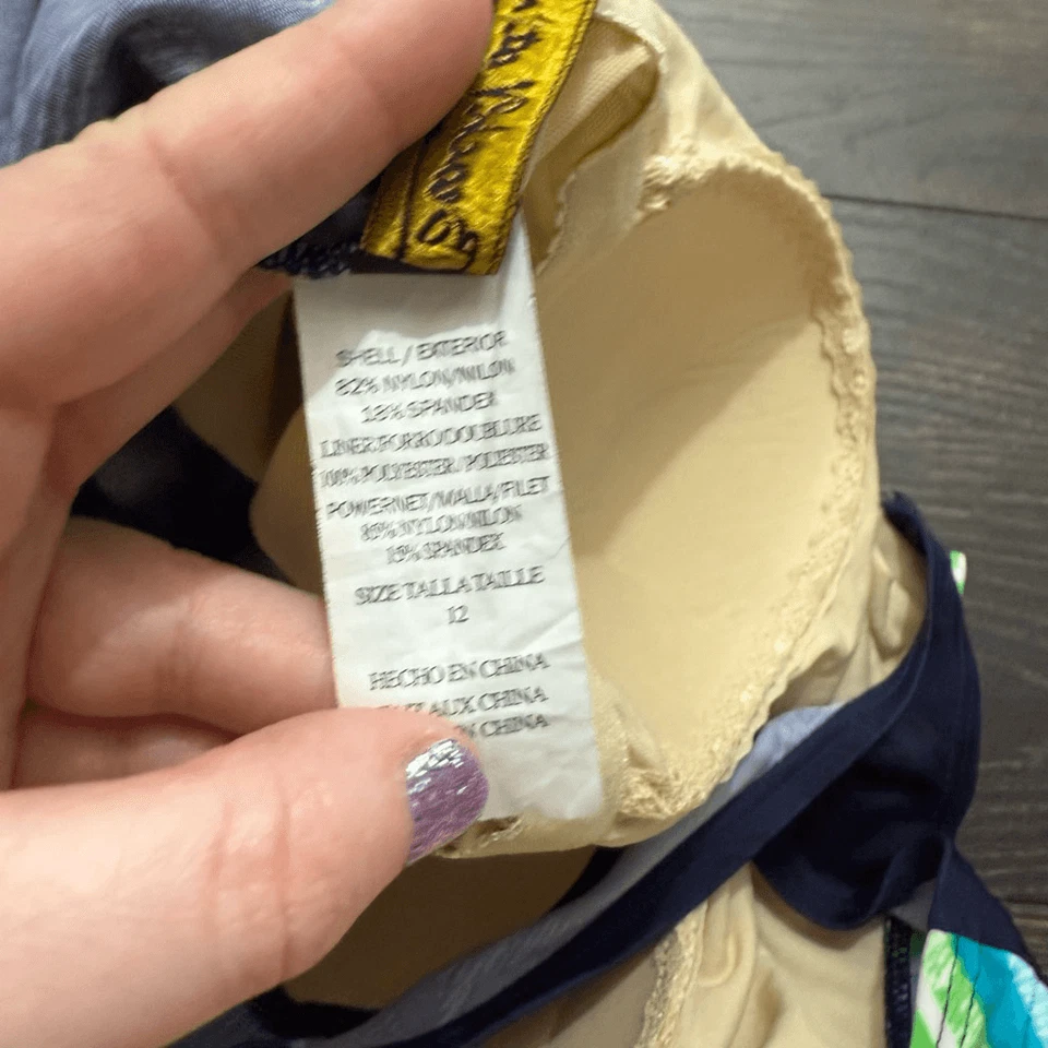 Beach Native Women’s 12 Navy Blue Patterned One Piece Swim Foto 4 de 4