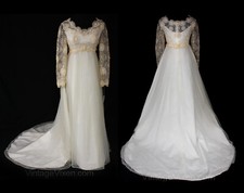 Size 4 Wedding Dress - Angelic Early 60s Daisy Lace Empire Bridal Gown Bouffant