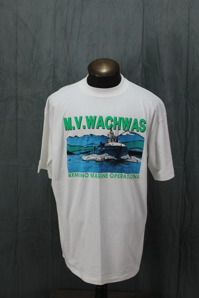 Vintage Graphic T-shirt - MV Wachwas Boat Graphic - Men's Large - Image 3 of 4