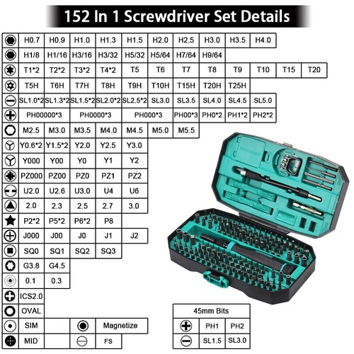 152 in 1 Small Magnetic Precision Screwdriver Set PC Phone Torx Repair Tool Kit - Picture 2 of 10