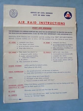 Air Raid Instructions sheet, city of New York