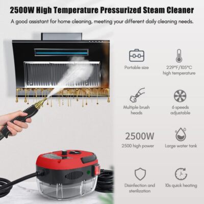 Dampfreiniger, 2500W Dampfreiniger Handgerät mit 6 Geschwindigkeiten Hochdruck