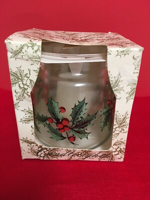 Anchor Hocking Christmas Votive Candle Holder Holly Berry Holiday Decor