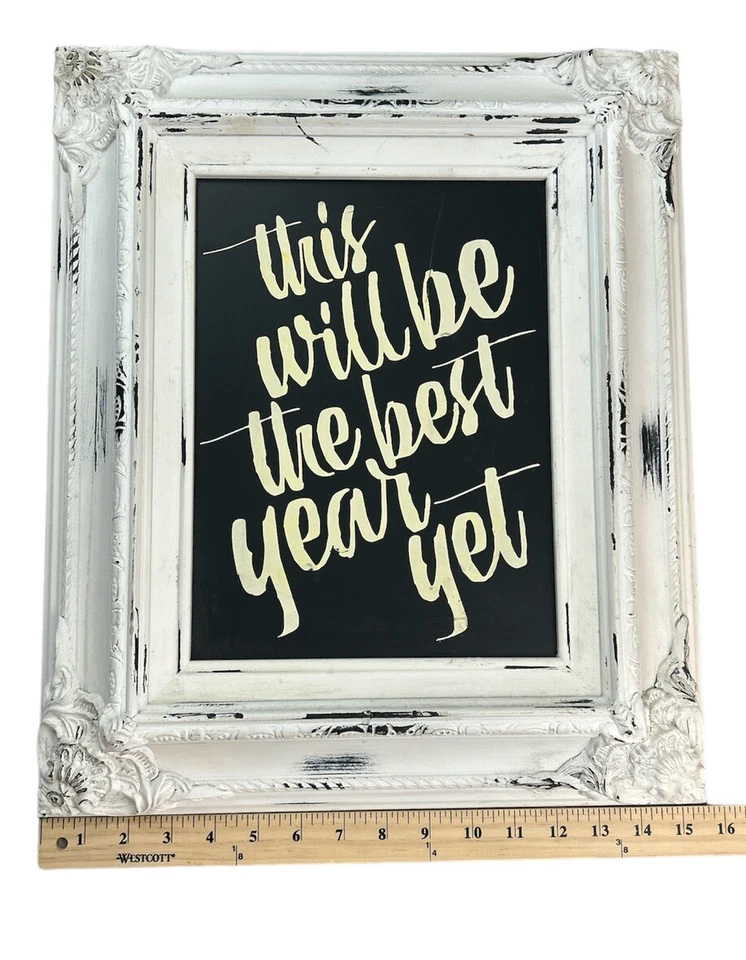 White Vintage Distressed Wooden Chalkboard Frame Country Western Victorian - Image 3 of 4