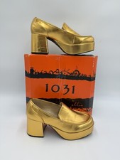 Men's Gold Daddio Pimp Shoes Halloween Costume 70s Style Shoes Size 10/11