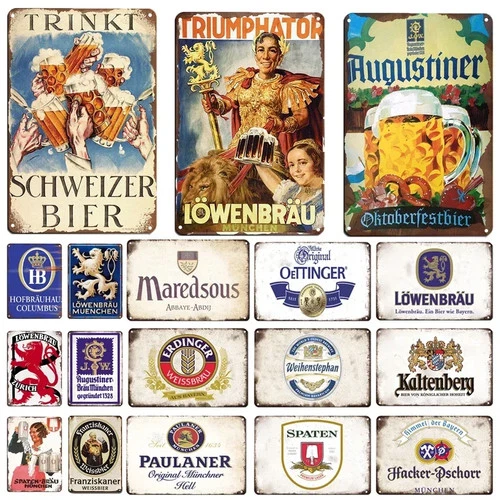 Vintage Germany Paulaner Beer Tin Metal Signs Home Décor 8x12