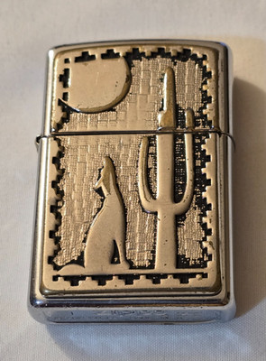 Nocturne Howling Wolf Cactus Moon 1999 3D Plate Chrome Windproof Lighter