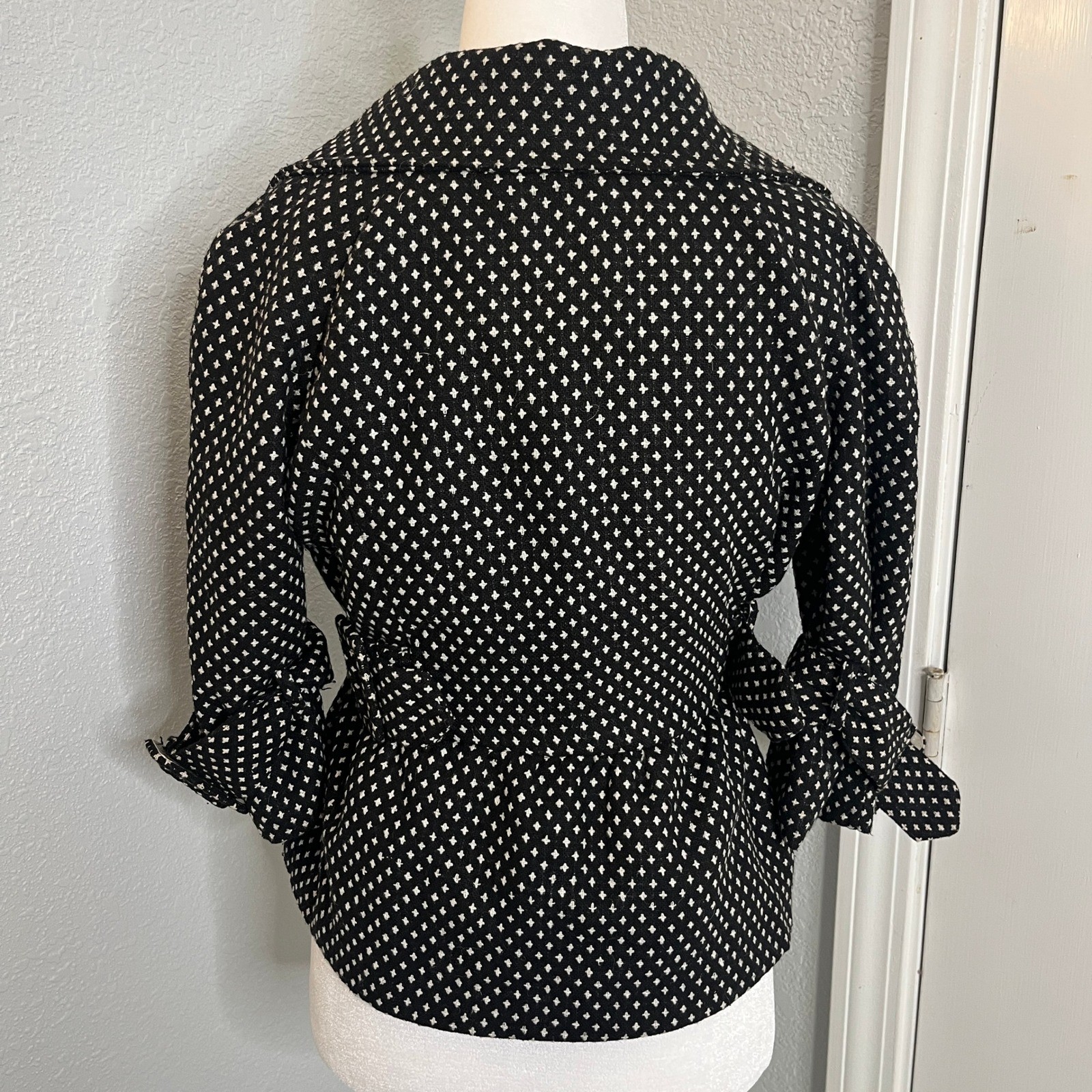 Black White Patterned Jacket Ruffle Sleeve Croppe… - image 7