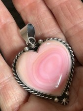 Pink Conch Turquoise Heart Pendant Navajo Johnny Dixon