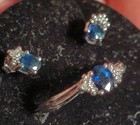  10K STS stamped White Gold Oval Blue Sapphire Ring size 7 and earrings set  — photo 3