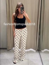ZARA NEW WOMAN MID-WAIST SATIN SPOT DRAWSTRING TROUSERS POLKA DOT 2180/415/064