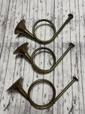 VINTAGE BRASS CHRISTMAS French Horn Bugle Hanging Decoration Lot Of 3