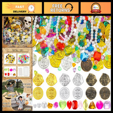 319 Pcs Pirate Treasure Gold Coins  Plastic Gems Playset for Party Decor