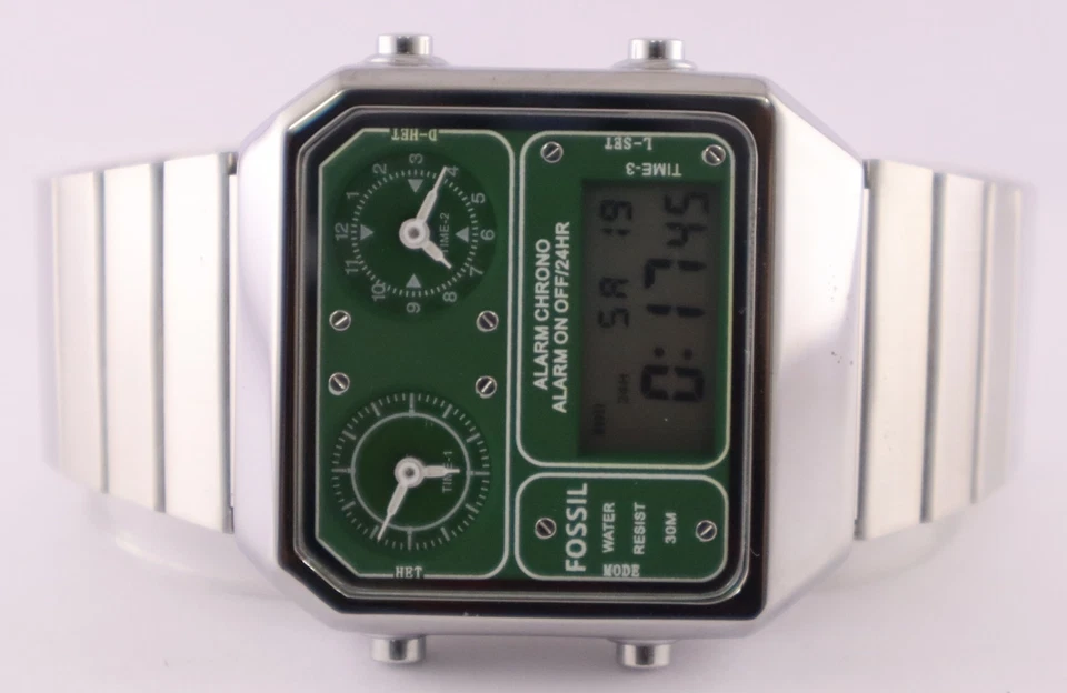 Reloj pulsera de lujo fósil analógico/digital cuarzo esfera verde excelente funcionamiento para hombre Foto 4 de 4