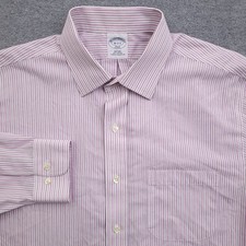 Brooks Brothers Dress Shirt Mens 16 32/33 Slim Fit Non Iron White Pink Striped
