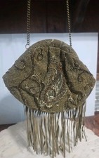 Women Marc Avane Handbag crossbody  Navy green beaded Bottom Fringe Chain Strap