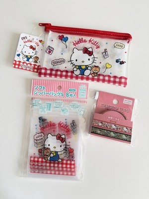 NEW 2026 Sanrio Hello Kitty 3pc Set Clear Pouch Glow Masking Tape Zip Bags Japan