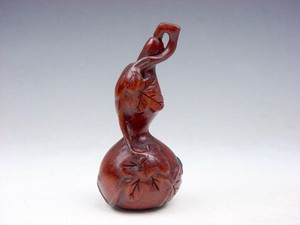 Boxwood Hand Carved Japanese Netsuke Sculpture Bottle Gourd w/ Leaves #08042401