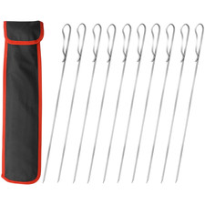 Set 8 o 10 Pezzi Spiedini Kebab Acciaio Inox 43/42,2cm Griglia Piatta Antiscivolo