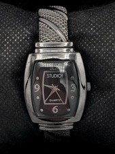 Studio Time Wide Cuff Watch Textured Silver Tone Quartz