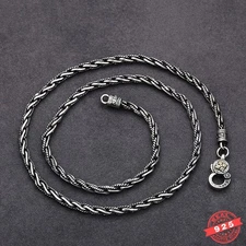 4MM Vintage Solid 925 Sterling Silver Braided Rope Chain Thai Silver Necklace