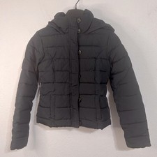 Abercrombie Kid Black Hooded Puffer Full Zip/Button Jacket Size XL