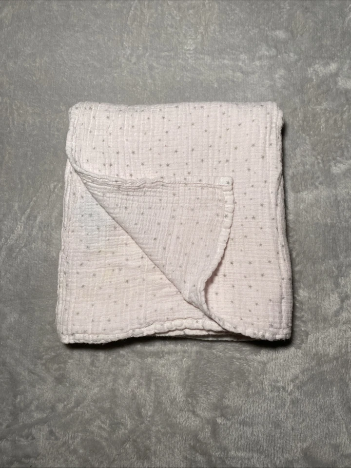 Aden Anais Baby Blanket Tiny Gray Stars Light Pink Muslin Swaddle Lovey 44"x44" - Image 2 of 4
