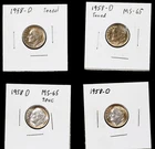Lot of 4 – 1958-D Roosevelt Silver Dimes – BU – Beautiful Natural Toning - #415