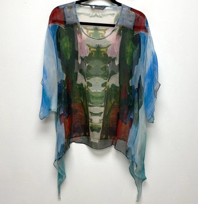 Cocoon House Silk Sheer Kimono Top Abstract Art to Wear Fairy Whimsy Ethereal SM