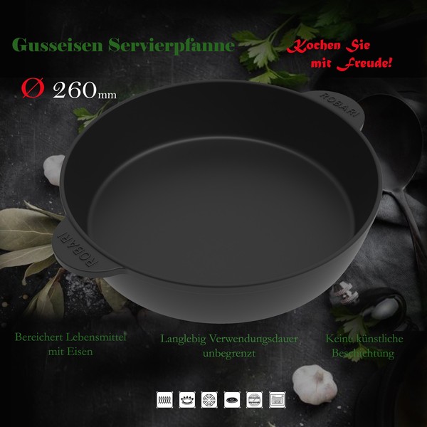 Grillpfanne Gusseisen Pfanne Servierpfanne 26 Cm Schwarz-image