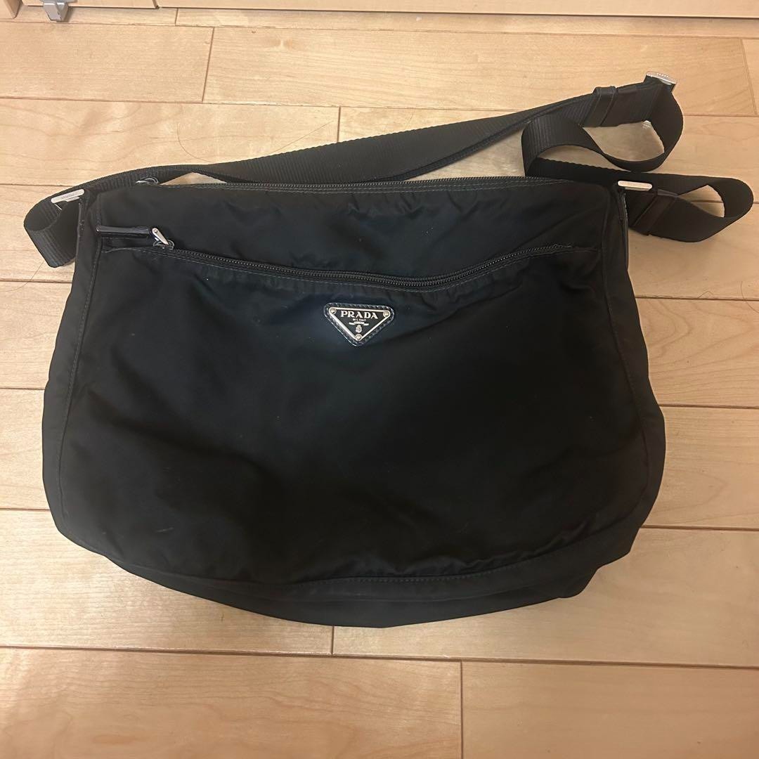 Authentic PRADA black Nylon shoulder bag with triangle logo women