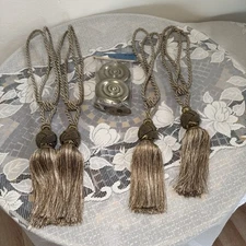 Curtain Tiebacks Set Of 4 Champagne Rope And Tassel W/ 1 Set Of Holdbacks Decor