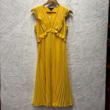 Banana Republic Chiffon Midi Dress Women XS Yellow Pleated Flutter-Sleeve V-Neck