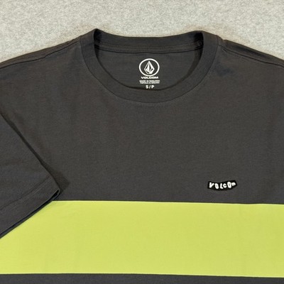 Volcom Gemstone Crew Short Sleeve T-Shirt Black Green Stripe Men's Small NWT