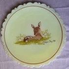 Fenton 1981 Mother's Day Fawn Uranium Custard Glass Plate/Hand Painted Signed