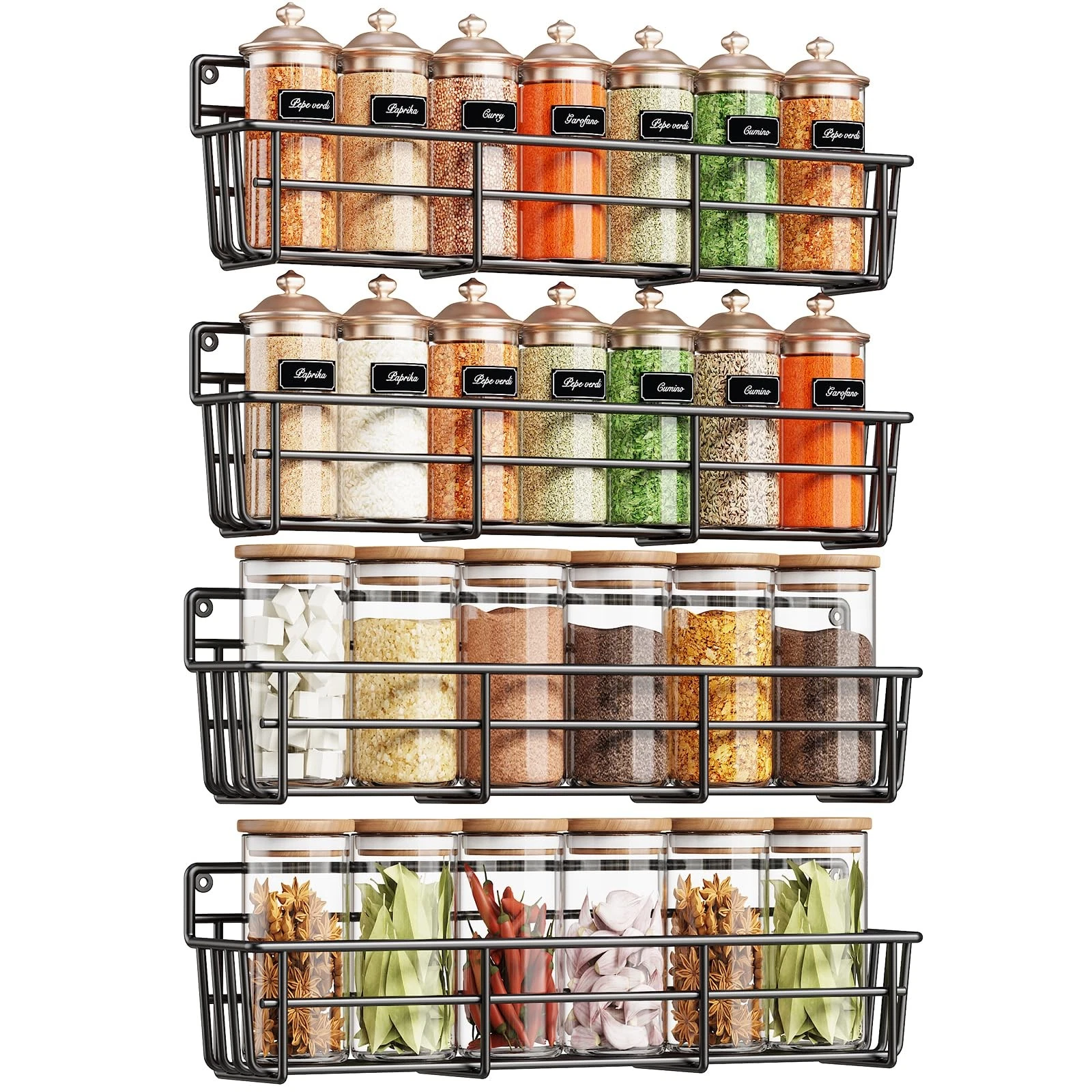 Spice Rack Organizer Wall Mount, Hanging Spice Pantry Storage Shelf Organizat...
