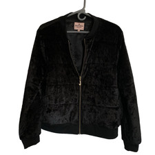 Juicy Couture Sz XL Y2K Velour Velvet Zip Up Jacket Hoodie Black Bling Logo