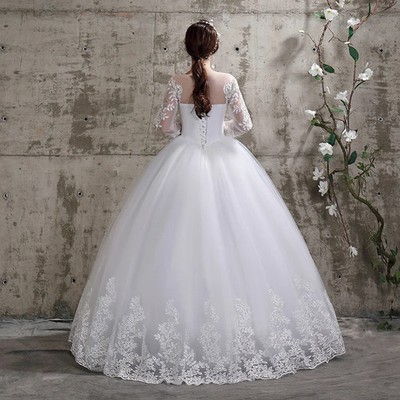 Wedding Dress Bride Plus Size Flower Full-sleeve Bridal Lace Up Dress Ball Gowns