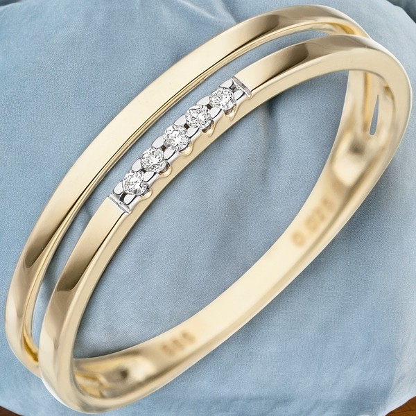 Damen Ring 585 Gold Gelbgold 5 Diamanten Brillanten Goldring Diamantring-image