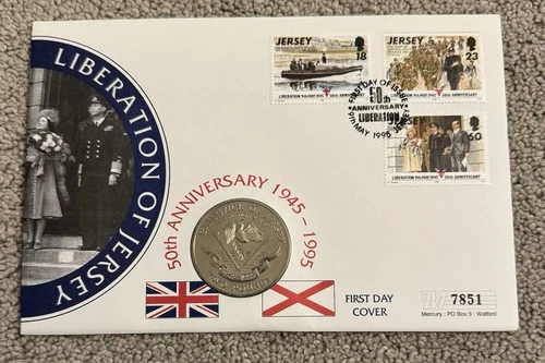 1995 Jersey £2 In First Day Cover 3 Jersey Stamps. Liberation Of Jerset 50 Anniv