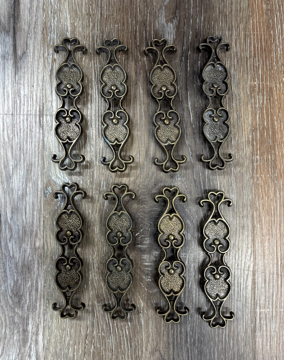 Lot Of 8 Brass Mid Century Modern MCM 6" Drawer Pull Antique Hardware 3”centers