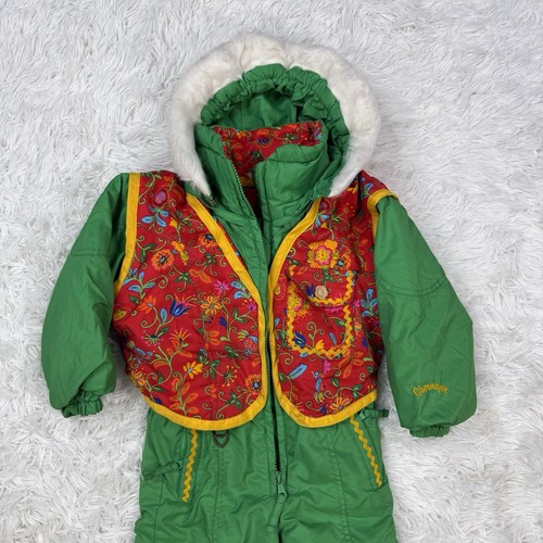 Obermeyer Girls Snowsuit One Piece Green/Yellow/Red Flowers Ski Suit Preschool 4 - Picture 11 of 20