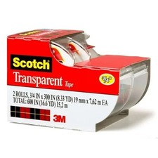 Scotch Transparent Tape Clear 3/4 in x 250 in 2 Roll Pack Strong Adhesive