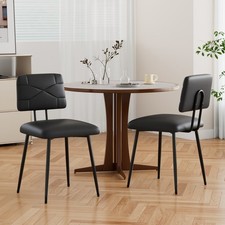 Set of 2 Upholstered PU Leather Dining Chairs with X Back Metal Legs Kitchen