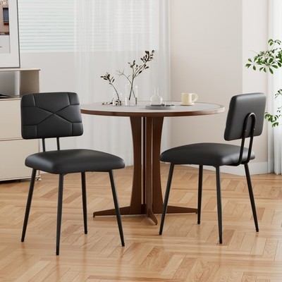 Set of 2 Upholstered PU Leather Dining Chairs with X Back Metal Legs Kitchen