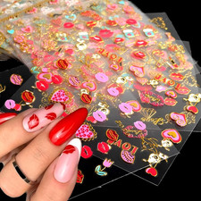 30 Sheets Valentine'S Day Nail Art Stickers Red Heart Nail Decals 3D Self-Adhesi